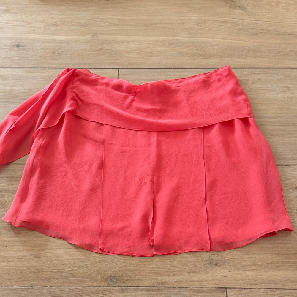 Carolina Herrera New York Coral Pink 100% Silk Chiffon Wrap Skirt Womens Size 14 - Picture 6 of 12
